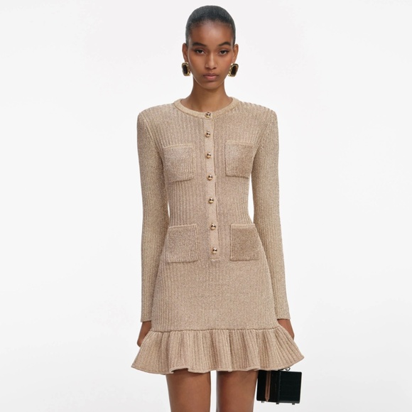 Self-Portrait Dresses & Skirts - self-portrait Gold Lurex Knit Mini Dress Size Medium - MSRP $610 -  NWT